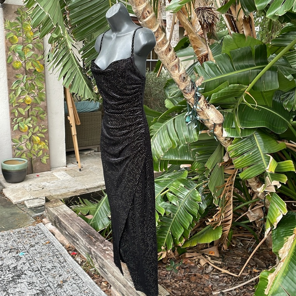 velvet and metallic slipdress with front slit - Picture 3 of 9